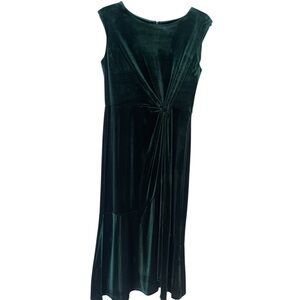 Gabby Skye Velvet Emerald Green Dress Front Knot Slit Sleeveless 14